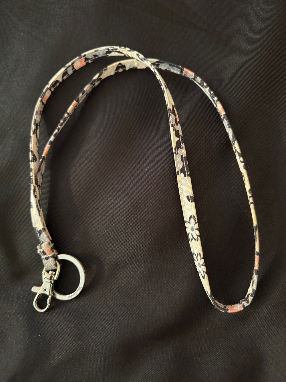 Vera Bradley Floral Print Fabric Lanyard with Keyring - Beige/Black/Pink